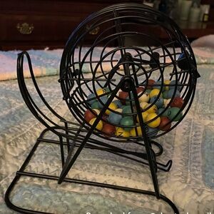 Deluxe Black Metal Bingo Cage with Colorful Balls